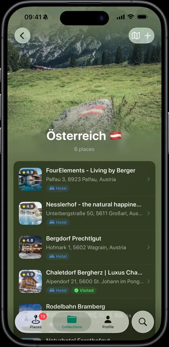 Mapkeepr app showing place details for Snob Amsterdam with rating, directions, and map